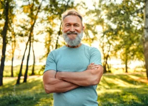 Smiling man feeling rejuvenated and confident after comprehensive men’s wellness therapy in Brevard County