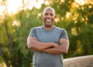 Confident middle-aged man feeling revitalized after wellness and rejuvenation treatments